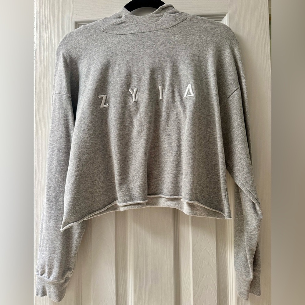 ZYIA Women's Crop Light Gray Hoodie - Picture 3 of 4